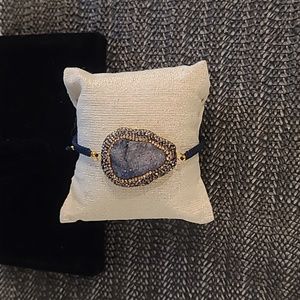 Blue Druzy quartz Swarovski crystals 925 gold overlay braided string bracelet ✨